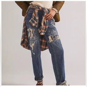 Anthropologie Pilcro The Wanderer Sequin Patched Distressed Relaxed Jean 29